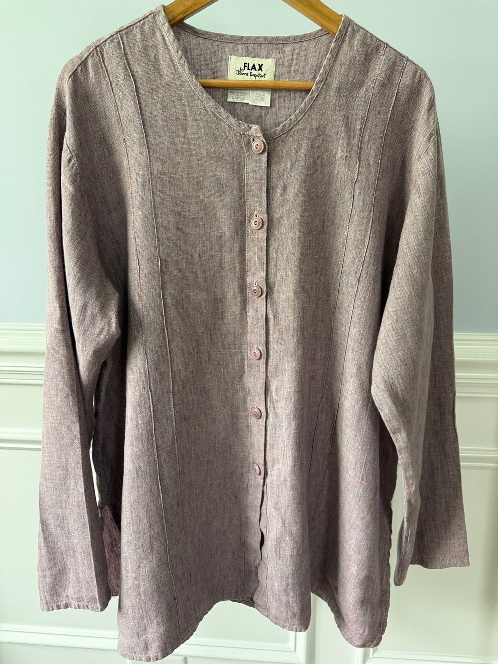 FLAX Linen Button Front Tunic Top Shirt Purple Lavender Lagenlook Large L